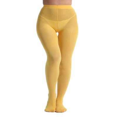 Zioccie 80 Denier Microfibre Tights for Women Soft Semi Opaque Solid Color High Waist Footed Pantyhose (Lemon Yellow, Plus Size)