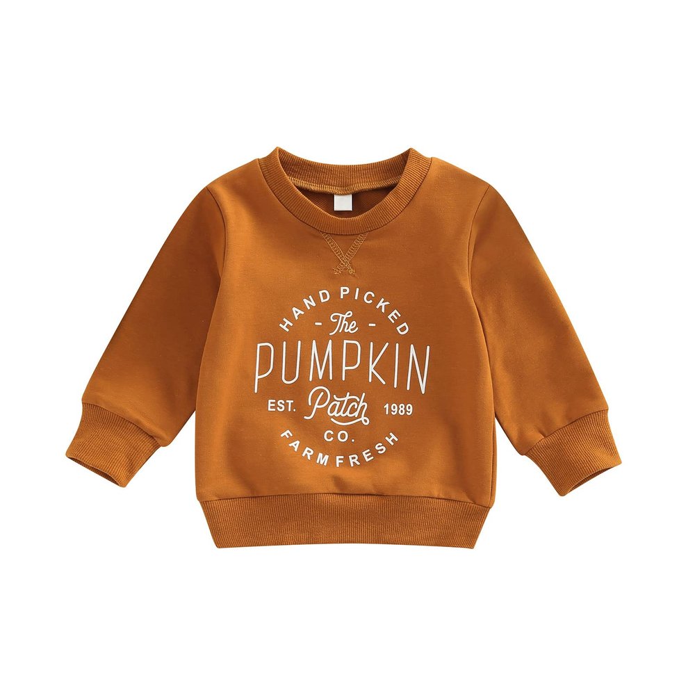 MoZiKQin Toddler Baby Halloween Outfit Girl Boy Crewneck Sweatshirt Long Sleeve Letter Pullover Sweater Cute Fall Clothes (Pumpkin Patch Brown,2-3T)