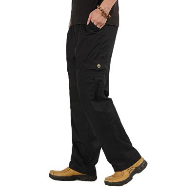 WZIKAI Mens Cargo Pants Elastic Waist Joggers for Men Workout Sweatpants Casual Long Trousers Black S