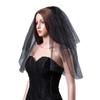 Acenail Womens 2 Tier Wedding Veil, Short Tulle Veil with Comb, Black Veil for Brides, Bridal Headpieces for Wedding, Halloween, Cosplay, Bachelorette Party view 3