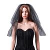 Acenail Womens 2 Tier Wedding Veil, Short Tulle Veil with Comb, Black Veil for Brides, Bridal Headpieces for Wedding, Halloween, Cosplay, Bachelorette Party view 4