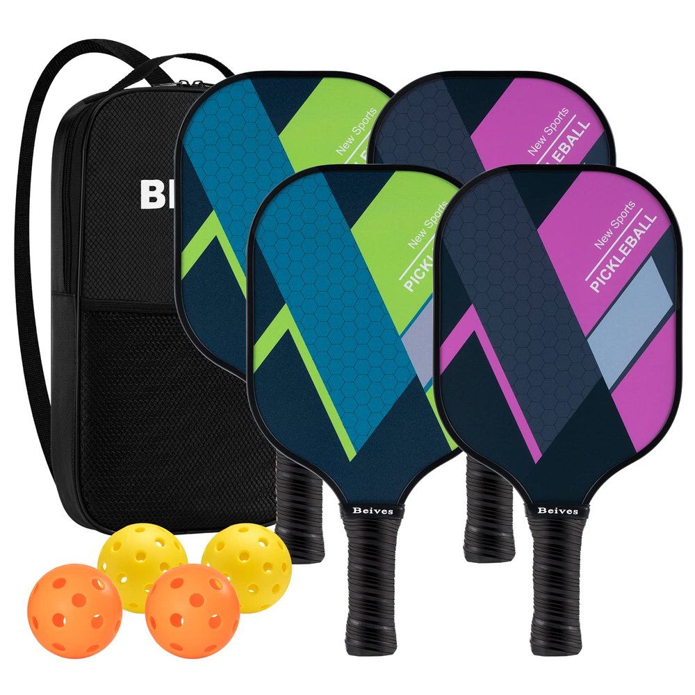 BEIVES Pickleball Paddles, USAPA Fiberglass Pickleball Paddles Set of 4, Pickleball Set with 4 Pickleball Rackets, Including 4 Pickleballs & 1 Carry Bag, Pickle Ball Paddles Set for Men, Women