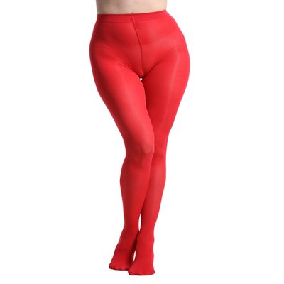 Zioccie 80 Denier Microfibre Tights for Women Soft Semi Opaque Solid Color High Waist Footed Pantyhose (Red, Plus Size)