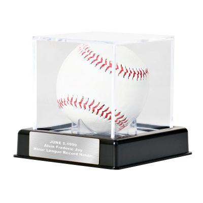 Baseball Display Case, Baseball Holder Case with Engraving Remember Your Special Baseball, UV Protected Acrylic Baseball Storage Box, Black Stand