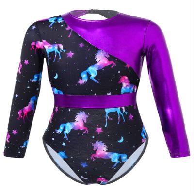 HULIJA Gymnastics Leotards for Toddler Girls Long Sleeve Cartoon Horses Athletic Dancewear Purple 10 Years