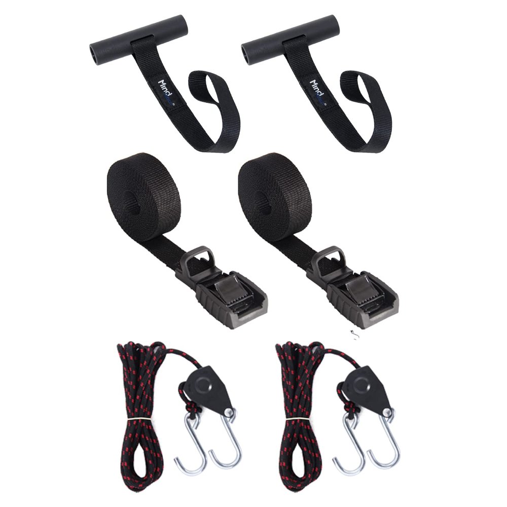 Mind and Action Kayak Tie Down Straps,Quick Hood Loops Trunk Anchor,Canoe Transport Accessories Secure Vehicle Lashing Point (2 Straps+2 Loops+2 Hooks)