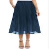 EXCHIC Women's Casual Chiffon Elastic Waist A-Line Pleated Swing Midi Skirt with Pockets (S, Navy Blau) view 1