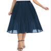 EXCHIC Women's Casual Chiffon Elastic Waist A-Line Pleated Swing Midi Skirt with Pockets (S, Navy Blau) view 2