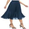 EXCHIC Women's Casual Chiffon Elastic Waist A-Line Pleated Swing Midi Skirt with Pockets (S, Navy Blau) view 3