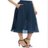 EXCHIC Women's Casual Chiffon Elastic Waist A-Line Pleated Swing Midi Skirt with Pockets (S, Navy Blau) view 4
