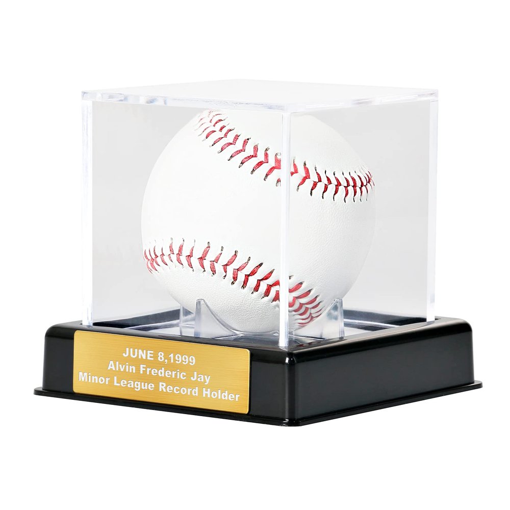 Baseball Display Case with Engraving, UV Protected Acrylic Storage Box, Black Stand - Perfect Valentines Day Gift