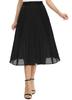 EXCHIC Women's Casual Chiffon Elastic Waist A-Line Pleated Swing Midi Skirt with Pockets (XL, Black) view 2