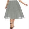 EXCHIC Women's Casual Chiffon Elastic Waist A-Line Pleated Swing Midi Skirt with Pockets (XL, Dark Grey) view 2