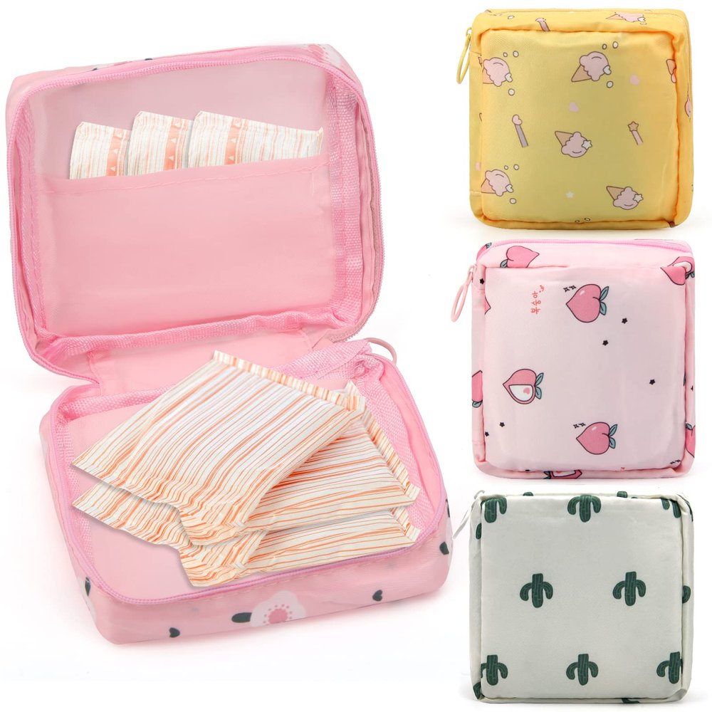 Coldairsoap 4 Pieces Sanitary Napkin Storage Bag, Menstrual Pad Bag