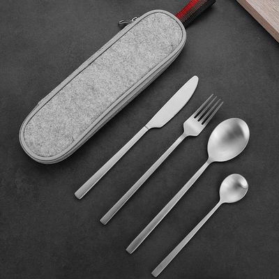 Portable Silverware Set Camping Flatware Stainless Steel Cutlery Set Include Knife Fork Spoon Dessertspoon and Tableware Bag
