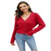 Febriajuce Women's Long Sleeve V-Neck Button Down Rib Knit Cropped Cardigan Sweater Red view 3