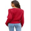 Febriajuce Women's Long Sleeve V-Neck Button Down Rib Knit Cropped Cardigan Sweater Red view 4