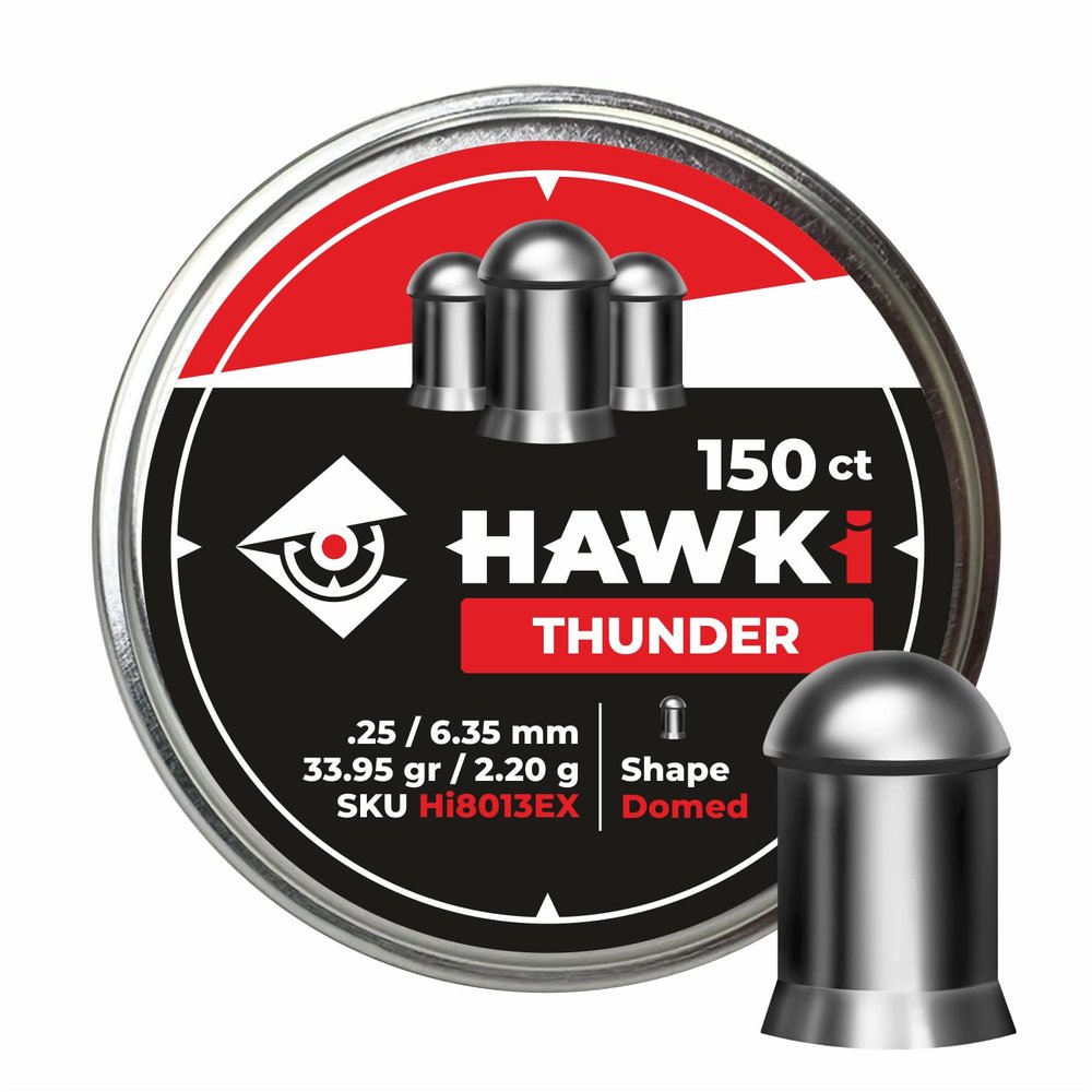 Hawki Airgun Pellets -.25/6.35mm Caliber (33.95 gr/2.20 g) 150 ct Hi8013EX Domed