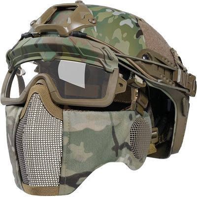 Bvawtrs Mich2000 Taktische Helm Updated Version Fast Tactical Helmet Combined with Foldable Half Face Mesh Mask and Goggles for Paintball CS Game Set