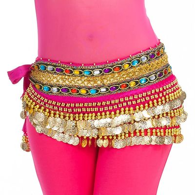 Belly Dance Hip Scarf for Women Coins Belly Dance Costume Skirt Wrap Belt Sequin Style Music Festival Clothing,A28