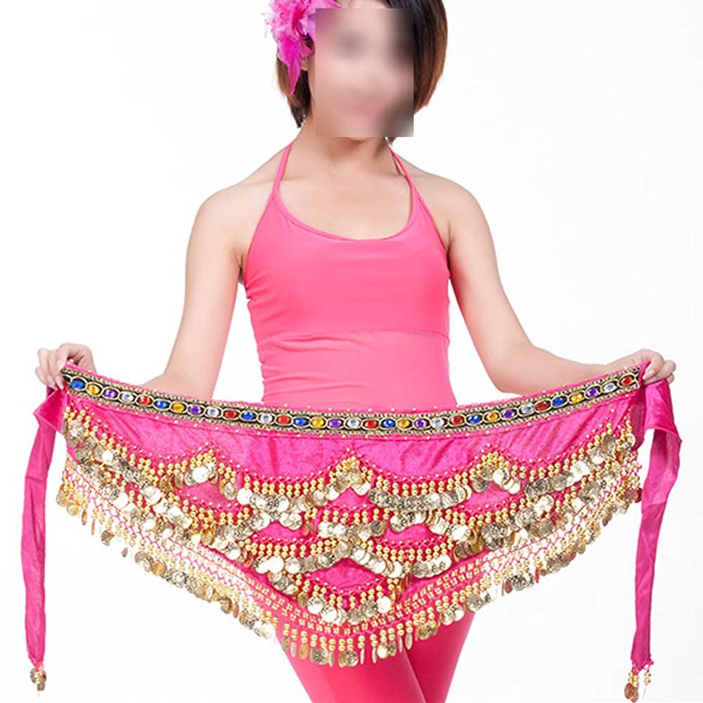 Belly Dance Hip Scarf for Women Coins Belly Dance Costume Skirt Wrap Belt Sequin Style Music Festival Clothing,A16