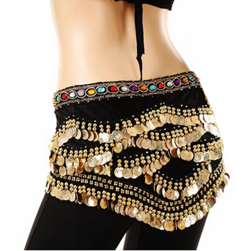 Belly Dance Hip Scarf for Women Coins Belly Dance Costume Skirt Wrap Belt Sequin Style Music Festival Clothing,A9