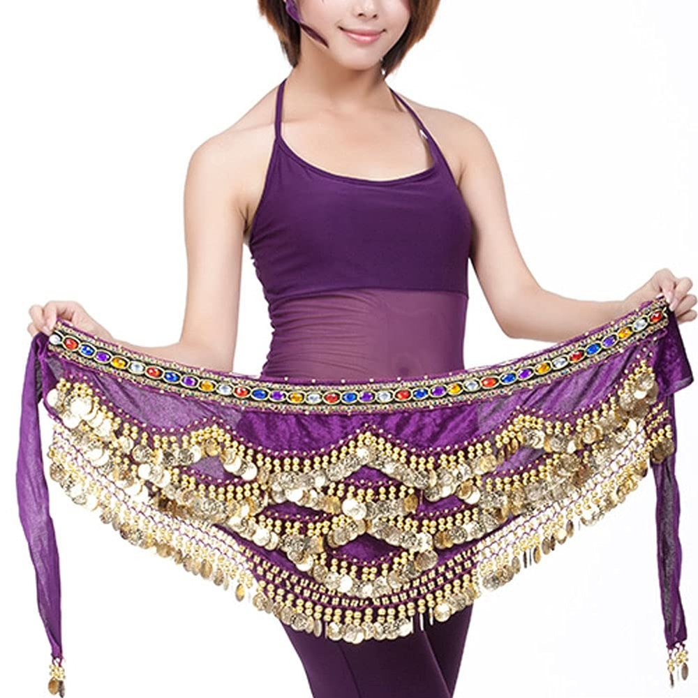 Belly Dance Hip Scarf for Women Coins Belly Dance Costume Skirt Wrap Belt Sequin Style Music Festival Clothing,A19
