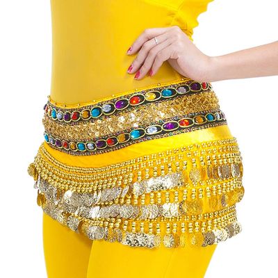 Belly Dance Hip Scarf for Women Coins Belly Dance Costume Skirt Wrap Belt Sequin Style Music Festival Clothing,A32