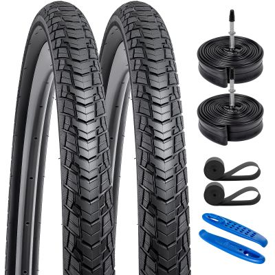 YUNSCM 2-PCS 700C Bike Tires 700x38C 40-622 and 700C Bike Tubes Presta Valve with 2 Rim Strips Compatible with Gravel Bike Tires 700x36C 700 x 38C 700x40C Road Bike Bicycle Tires and Tubes (Y-1128)
