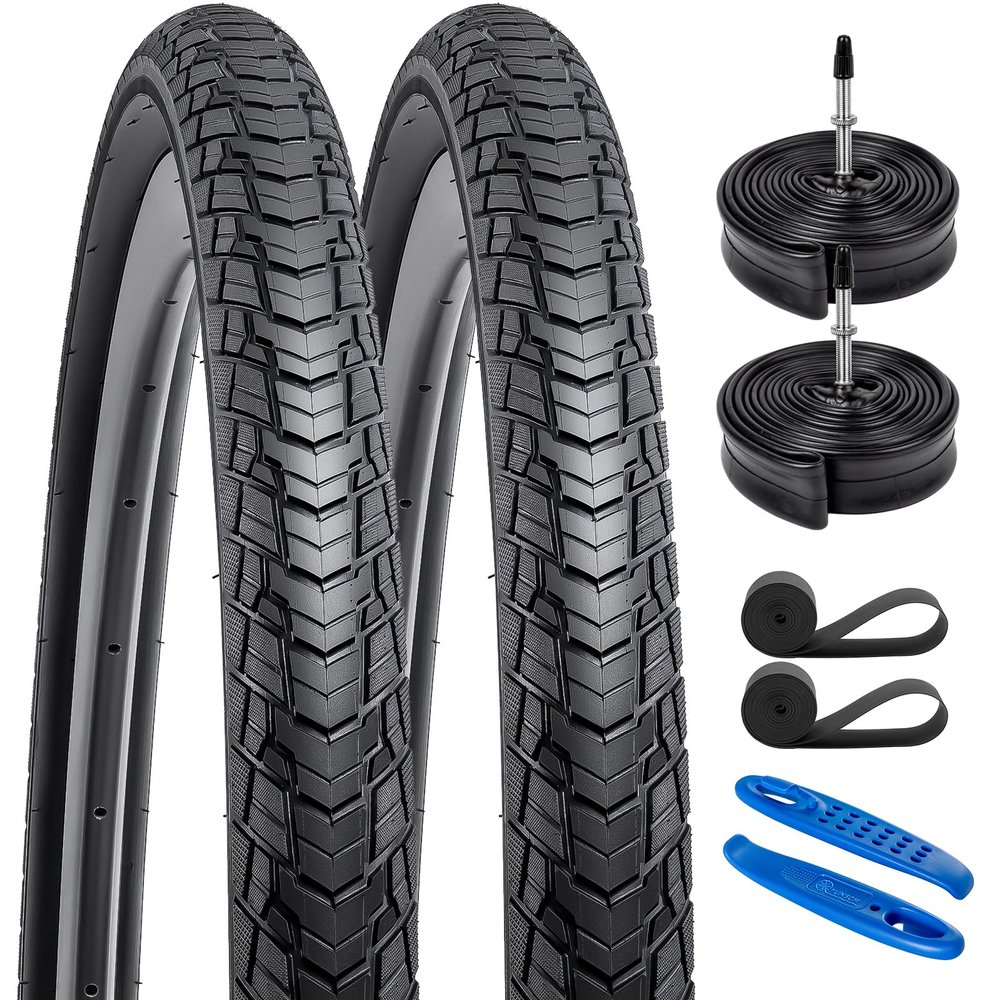 YUNSCM 2-PCS 700C Bike Tires 700x38C 40-622 and 700C Bike Tubes Presta Valve with 2 Rim Strips Compatible with Gravel Bike Tires 700x36C 700 x 38C 700x40C Road Bike Bicycle Tires and Tubes (Y-1128)