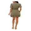 B Darlin Womens Green Stretch Smocked Layered Hem Lined Short Sleeve Surplice Neckline Short Evening Fit + Flare Dress 11 view 2
