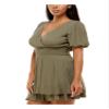 B Darlin Womens Green Stretch Smocked Layered Hem Lined Short Sleeve Surplice Neckline Short Evening Fit + Flare Dress 11 view 3