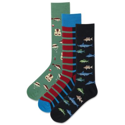 Hot Sox Men's Fishing Crew Sock 3 Pair Pack, Fishing (Black), Men's Shoe Size: 6.5-12