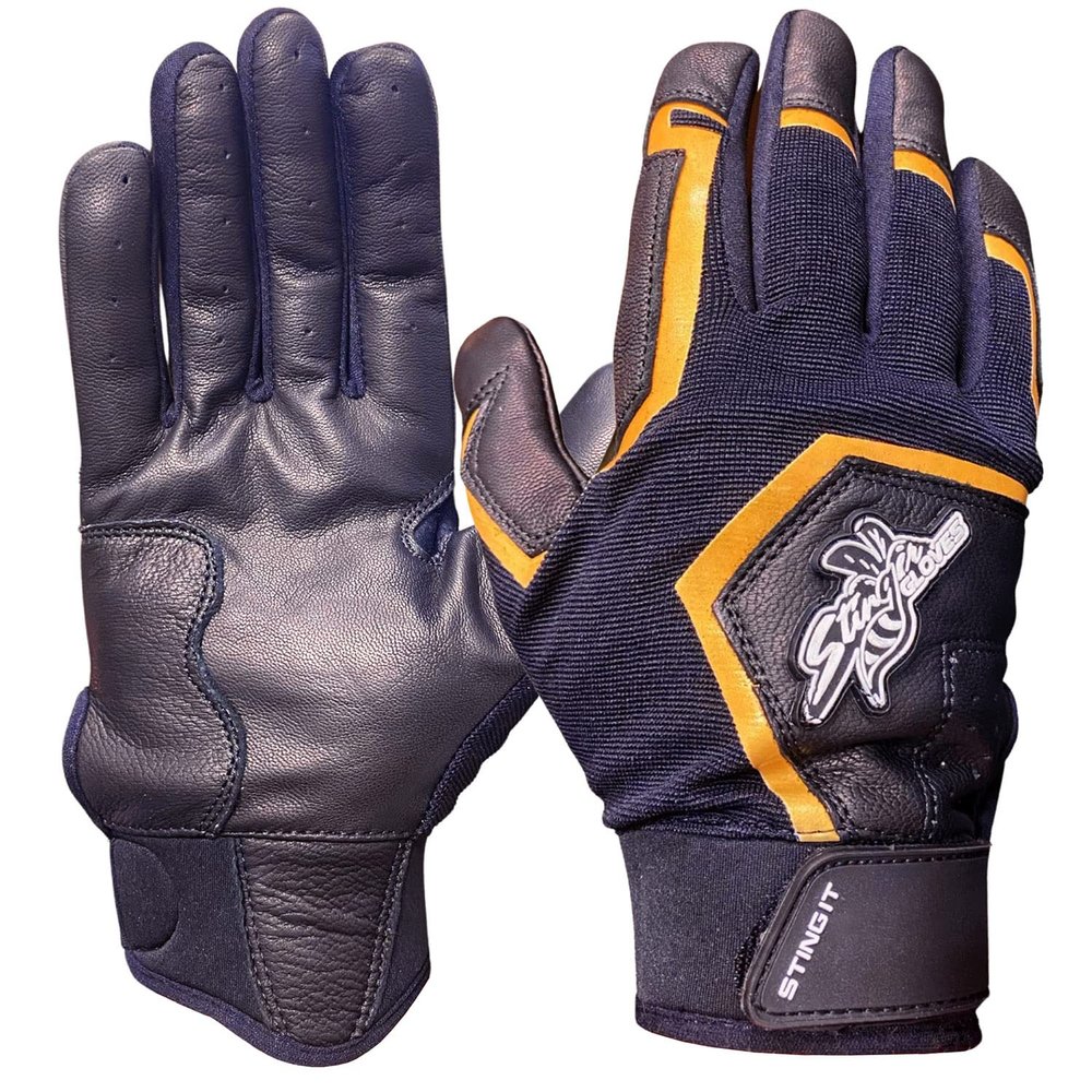 Stinger Sports Sting Squad Batting Gloves for Baseball & Softball (Adult Large, Black Gold)