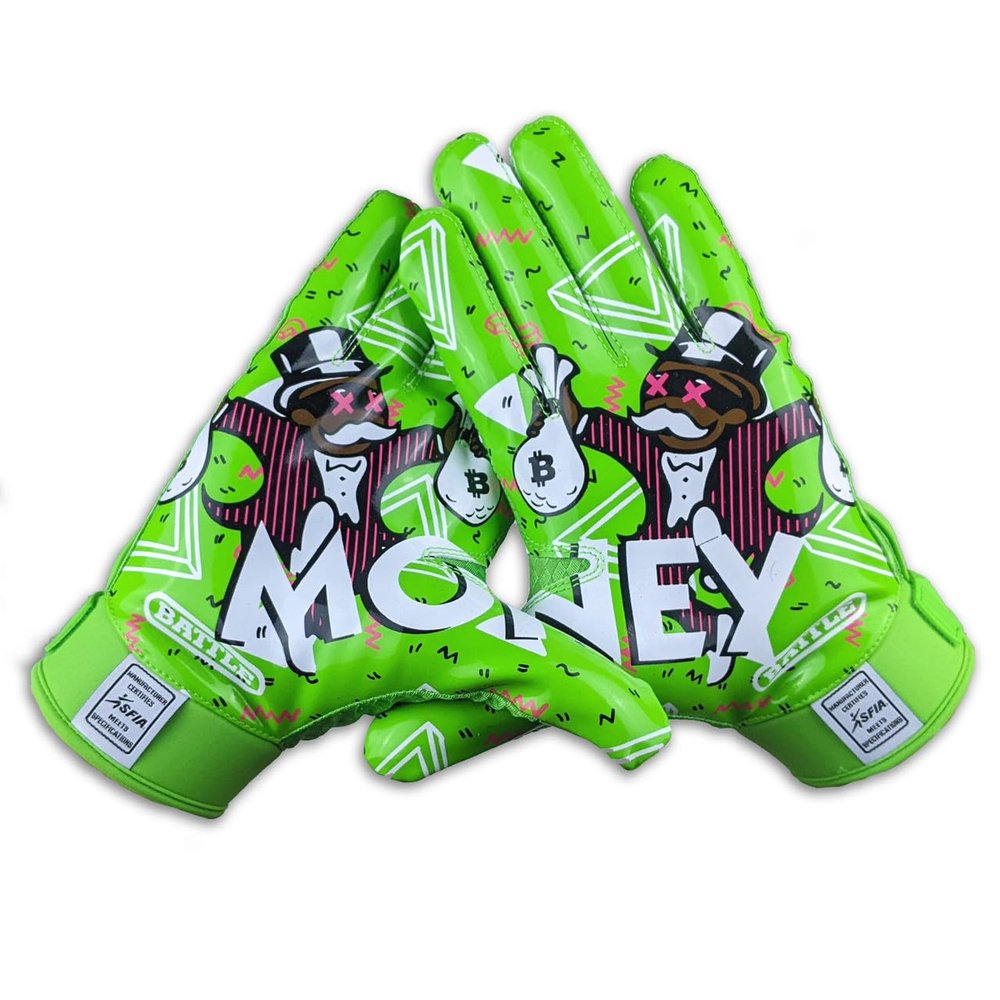 Battle Sports MM 2.0 Neon Green Wide Receiver Football Gloves, Ultra Stick Adult & Youth Gloves - Adult X-Large, Neon Green