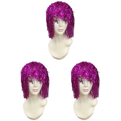 BESTOYARD Party Wigs Tinsel 3pcs Cosplay Wig Party Wig Wigs Tinsel Headgear Purple Make up Purple Tinsel Wig
