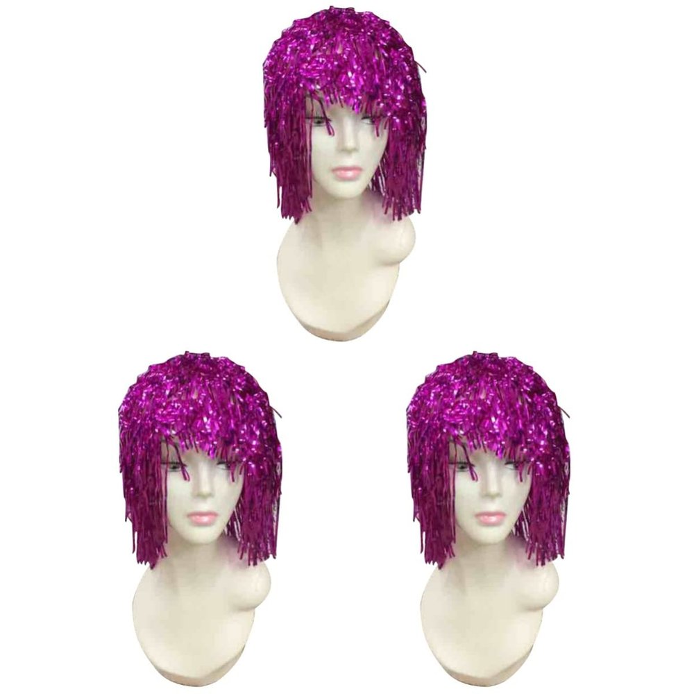 BESTOYARD Party Wigs Tinsel 3pcs Cosplay Wig Party Wig Wigs Tinsel Headgear Purple Make up Purple Tinsel Wig