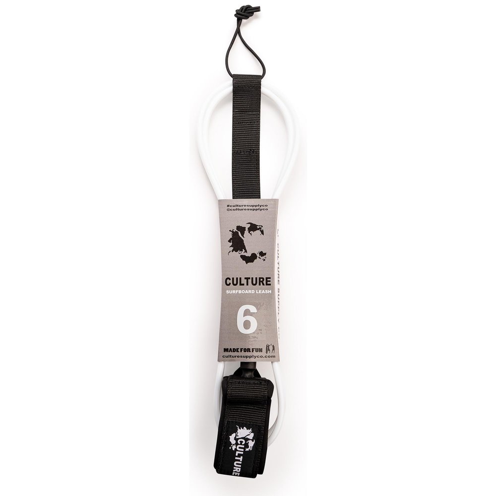 Culture Supply Surfboard Surf Leash (6 Sizes - 5 Colors): 6ft Comp | 6 ft Reg | 7ft | 8ft | 9ft | 10ft (White, 6ft COMP)
