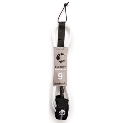 Culture Supply Surfboard Surf Leash (6 Sizes - 5 Colors): 6ft Comp | 6 ft Reg | 7ft | 8ft | 9ft | 10ft (White, 9ft (7mm Cord))