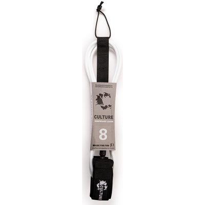 Culture Supply Surfboard Surf Leash (6 Sizes - 5 Colors): 6ft Comp | 6 ft Reg | 7ft | 8ft | 9ft | 10ft (White, 8ft (7mm Cord))