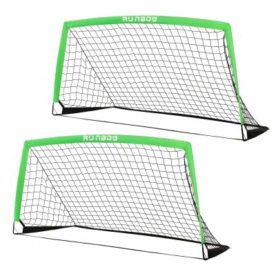RUNBOW 6x4 ft Portable Kids Soccer Goal for Backyard Practice Soccer Net with Carry Bag (6x4 FT, 2 Pack, Green)