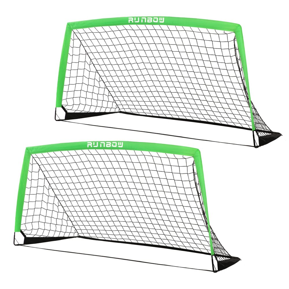 RUNBOW 6x4 ft Portable Kids Soccer Goal for Backyard Practice Soccer Net with Carry Bag (6x4 FT, 2 Pack, Green)