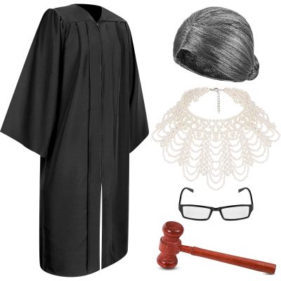 Hillban 5 Pcs Halloween Judge Costume Accessory Judge Robe False Collar Wooden Gavel Wig and Glasses for Halloween Cosplay (Pearls Collar,45(5'0-5'2))