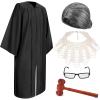 Hillban 5 Pcs Halloween Judge Costume Accessory Judge Robe False Collar Wooden Gavel Wig and Glasses for Halloween Cosplay (Pearls Collar,45(5'0-5'2)) view 1