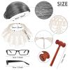Hillban 5 Pcs Halloween Judge Costume Accessory Judge Robe False Collar Wooden Gavel Wig and Glasses for Halloween Cosplay (Pearls Collar,45(5'0-5'2)) view 3