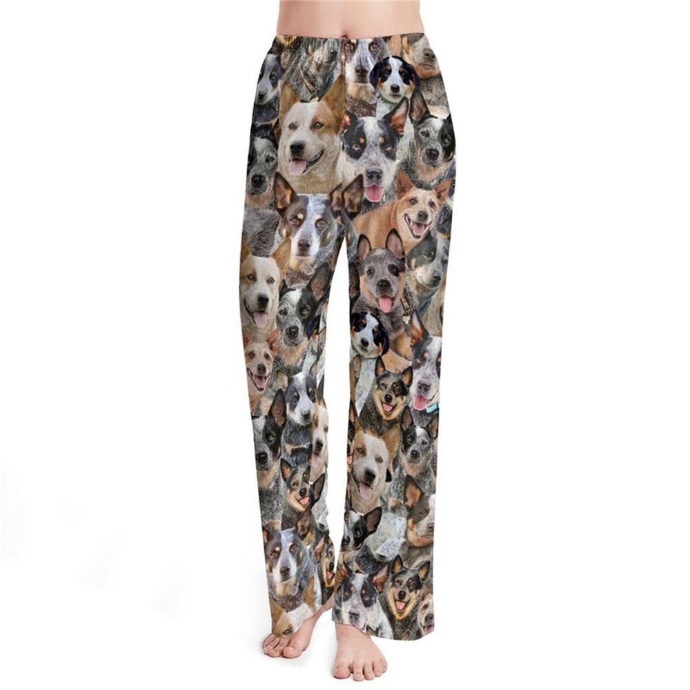 Cowcute Women's Casual Pajama Pants for Australian Cattle Dog Lover, Wide Leg Pants Sleepwear, Gift for Dogs Mom/Owner