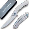 TACTICAL GEARZ Pocket Knife for EDC, Stonewashed Stainless Steel Handle, D2 Steel Blade, Includes Sheath (Triton S) view 1