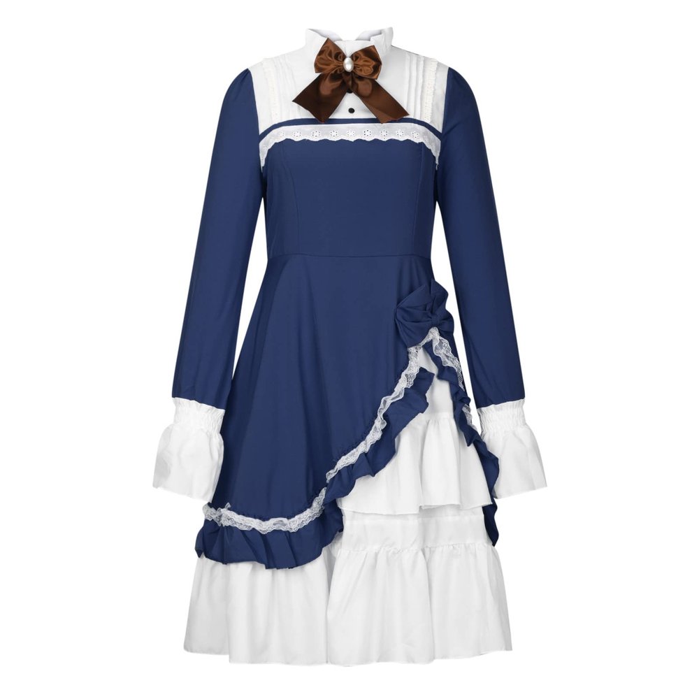 tuduoms Womens Victorian Lolita Dress Vintage Long Sleeve Renaissance Fairy Dress Ball Gown Steampunk Gothic Cosplay Costumes Dark Blue