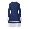 tuduoms Womens Victorian Lolita Dress Vintage Long Sleeve Renaissance Fairy Dress Ball Gown Steampunk Gothic Cosplay Costumes Dark Blue view 3
