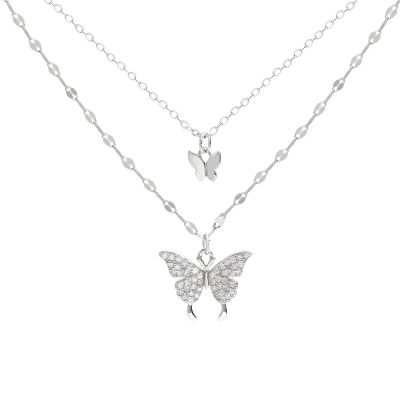 Andelaisi Vintage Crystal Butterfly Necklace Layered Butterfly Pendant Necklace Chain Cubic Zirconia Butterfly Necklace Trendy Butterfly necklace Christmas New Year Jewelry For Women